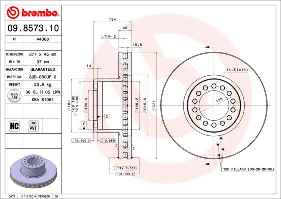 Brembo 09.8573.10 - Гальмівний диск autocars.com.ua