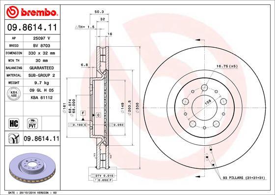 Brembo 09.8614.11 - Гальмівний диск autocars.com.ua