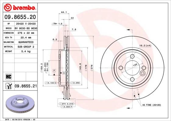 Brembo 09.8655.20 - Гальмівний диск autocars.com.ua