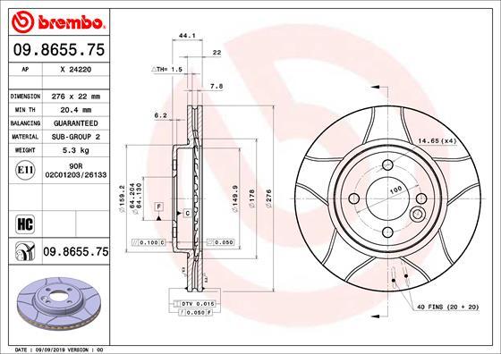 Brembo 09.8655.75 - Гальмівний диск autocars.com.ua