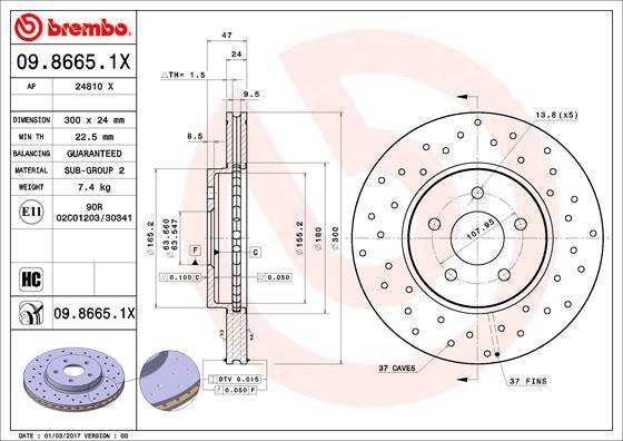 Brembo 09.8665.1X - Тормозной диск avtokuzovplus.com.ua