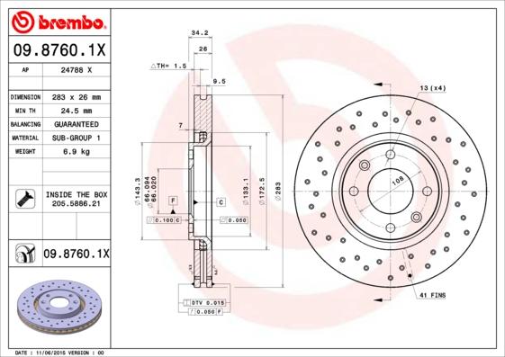 Brembo 09.8760.1X - Тормозной диск avtokuzovplus.com.ua