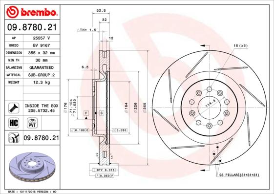 Brembo 09.8780.21 - Гальмівний диск autocars.com.ua