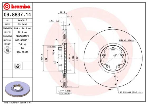 Brembo 09.8837.14 - Тормозной диск avtokuzovplus.com.ua