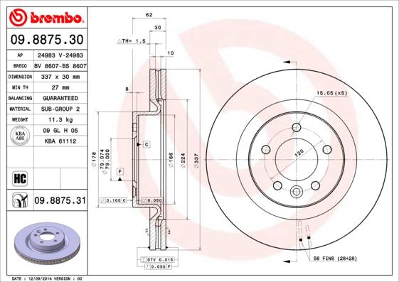 Brembo 09.8875.31 - Гальмівний диск autocars.com.ua