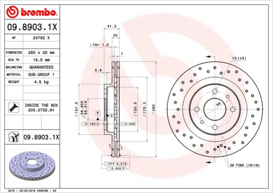 Brembo 09.8903.1X - Тормозной диск avtokuzovplus.com.ua