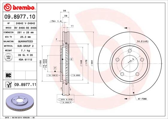 Brembo 09.8977.10 - Тормозной диск avtokuzovplus.com.ua