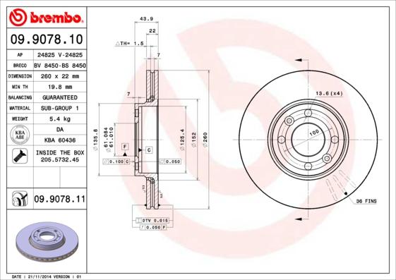 Brembo 09.9078.11 - Тормозной диск autodnr.net