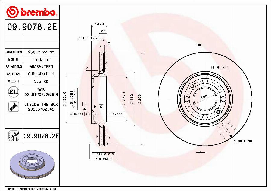 Brembo 09.9078.2E - Тормозной диск autodnr.net