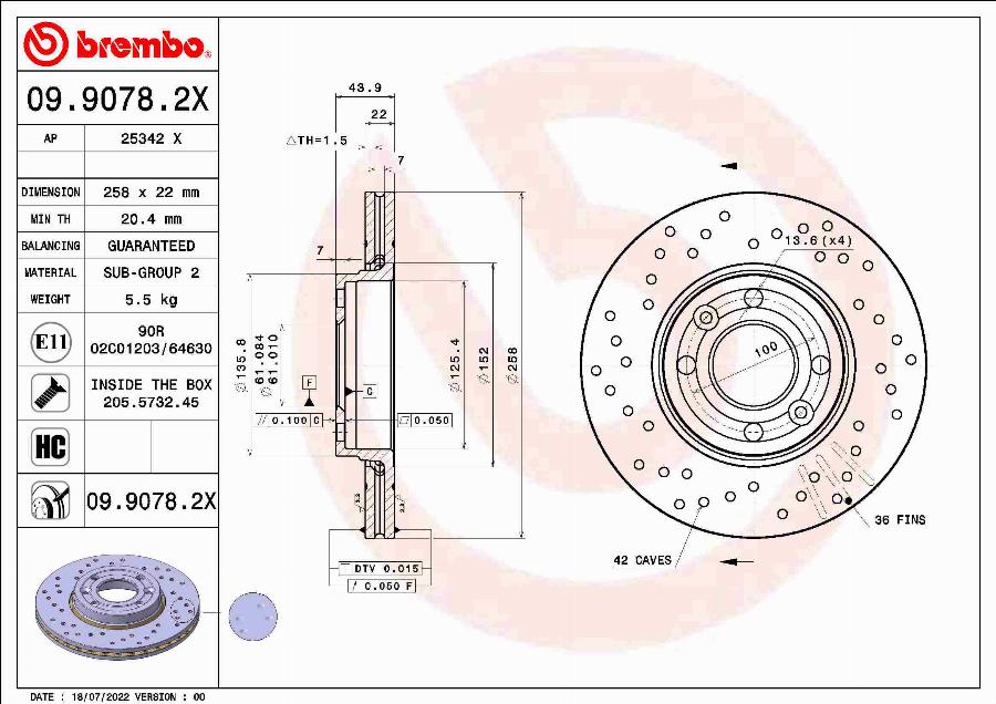 Brembo 09.9078.2X - Тормозной диск autodnr.net