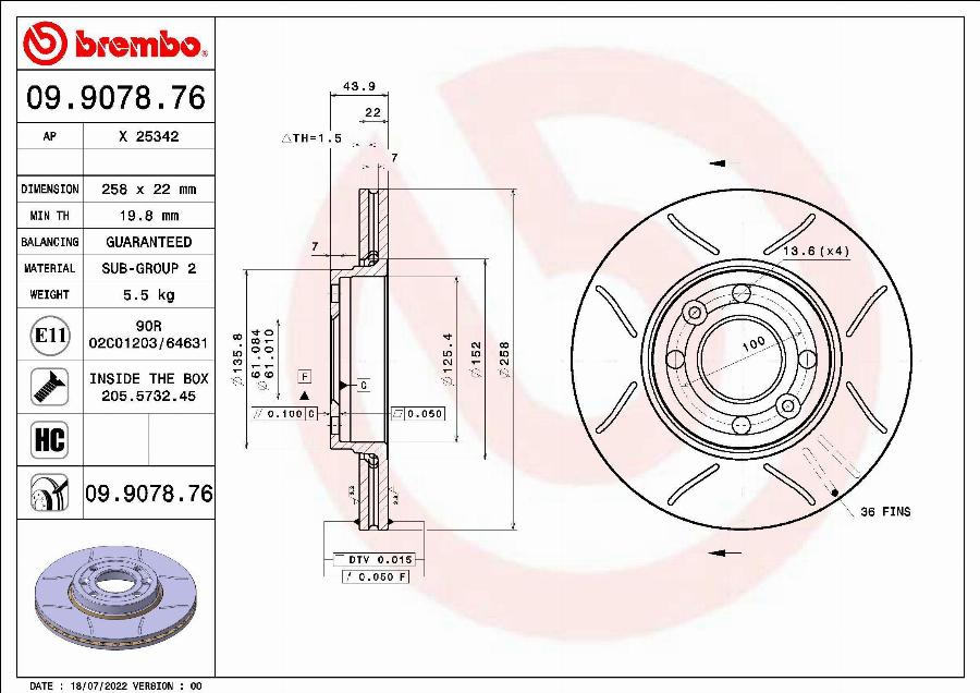 Brembo 09.9078.76 - Тормозной диск autodnr.net