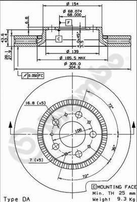 Brembo 09.9130.75 - Гальмівний диск autocars.com.ua