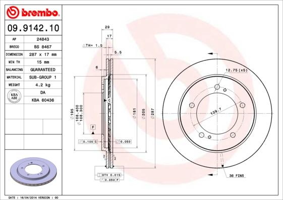 Brembo 09.9142.10 - Тормозной диск avtokuzovplus.com.ua