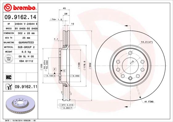 Brembo 09.9162.11 - Тормозной диск avtokuzovplus.com.ua