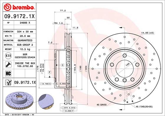 Brembo 09.9172.1X - Тормозной диск autodnr.net