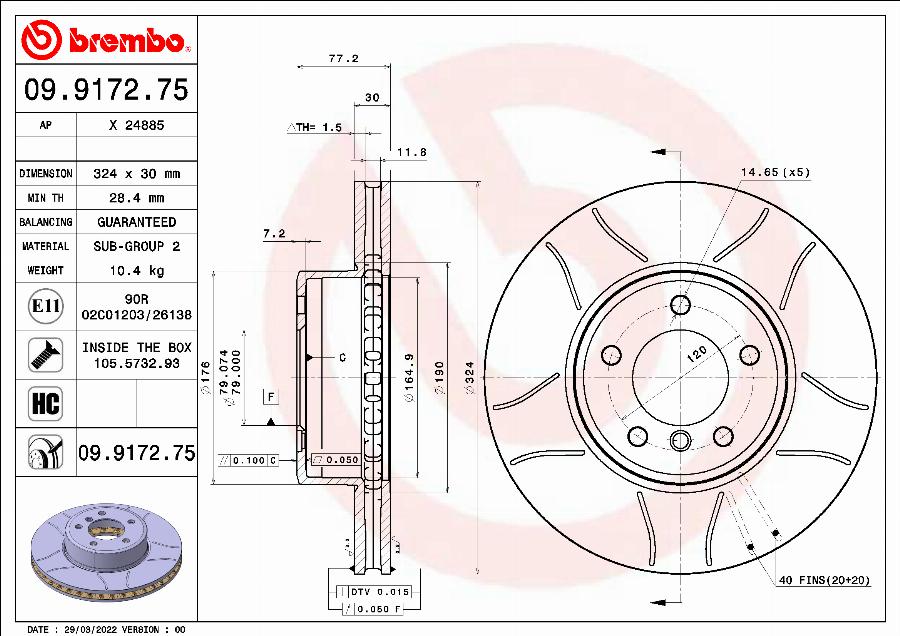 Brembo 09.9172.75 - Тормозной диск autodnr.net
