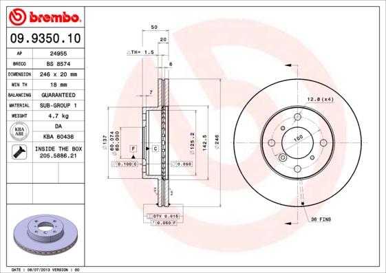 Brembo 09.9350.10 - Гальмівний диск autocars.com.ua