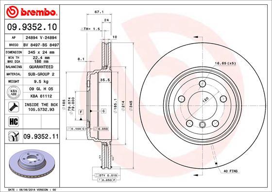 Brembo 09.9352.10 - Тормозной диск avtokuzovplus.com.ua