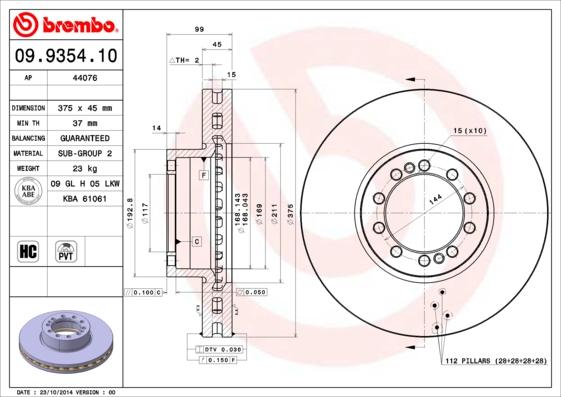 Brembo 09.9354.10 - Гальмівний диск autocars.com.ua