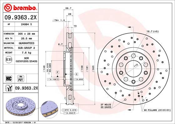 Brembo 09.9363.2X - Гальмівний диск autocars.com.ua