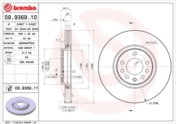 Brembo 09.9369.10 - Тормозной диск avtokuzovplus.com.ua