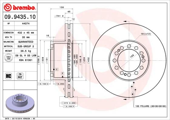 Brembo 09.9435.10 - Тормозной диск avtokuzovplus.com.ua