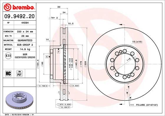 Brembo 09.9492.20 - Тормозной диск avtokuzovplus.com.ua