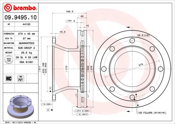 Brembo 09.9495.10 - Тормозной диск avtokuzovplus.com.ua