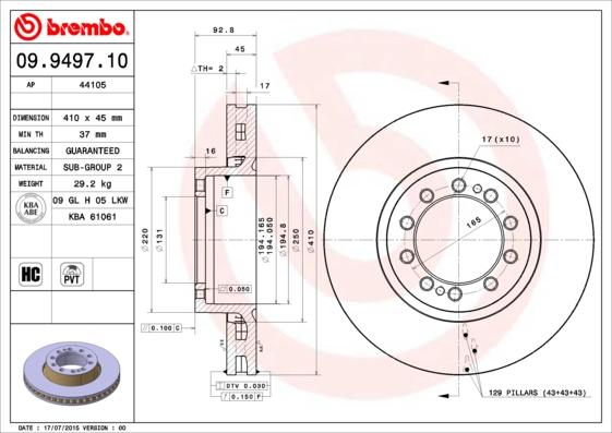 Brembo 09.9497.10 - Тормозной диск avtokuzovplus.com.ua