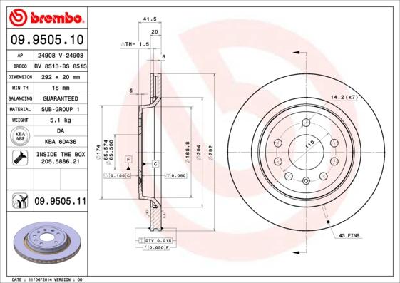 Brembo 09.9505.10 - Гальмівний диск autocars.com.ua