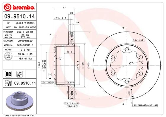 Brembo 09.9510.14 - Тормозной диск avtokuzovplus.com.ua