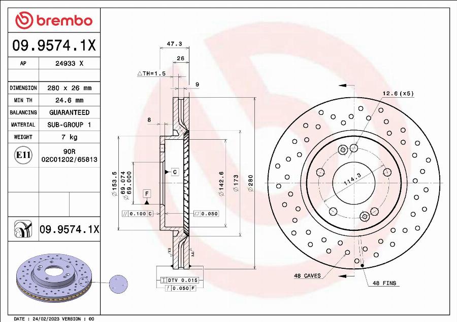 Brembo 09.9574.1X - Тормозной диск autodnr.net