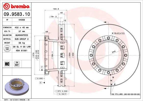 Brembo 09.9583.10 - Тормозной диск avtokuzovplus.com.ua