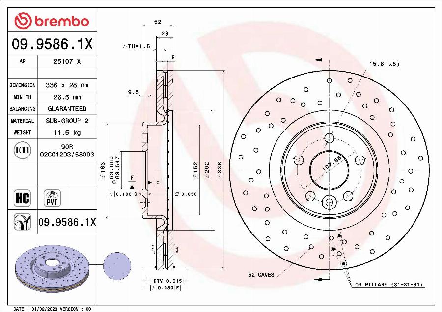 Brembo 09.9586.1X - Тормозной диск avtokuzovplus.com.ua