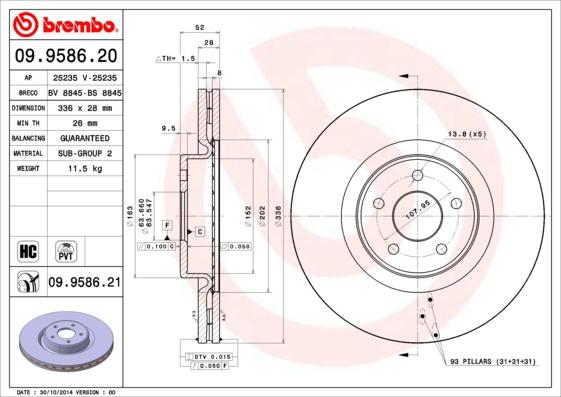 Brembo 09.9586.20 - Гальмівний диск autocars.com.ua