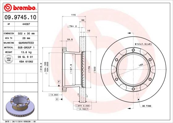 Brembo 09.9745.10 - Гальмівний диск autocars.com.ua