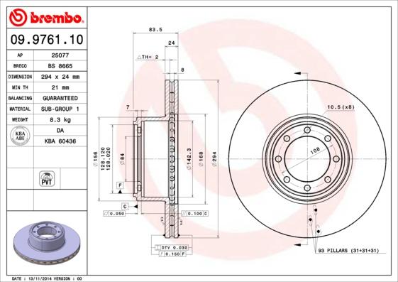 Brembo 09.9761.10 - Тормозной диск avtokuzovplus.com.ua