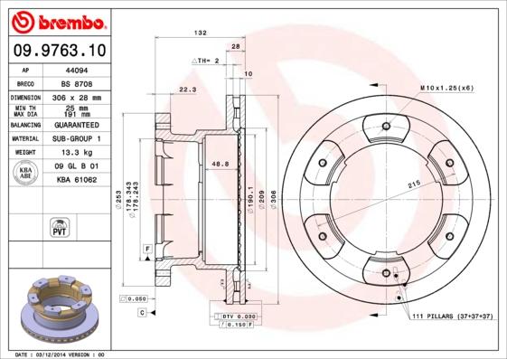 Brembo 09.9763.10 - Гальмівний диск autocars.com.ua