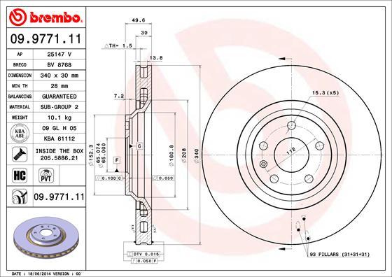 Brembo 09.9771.11 - Гальмівний диск autocars.com.ua