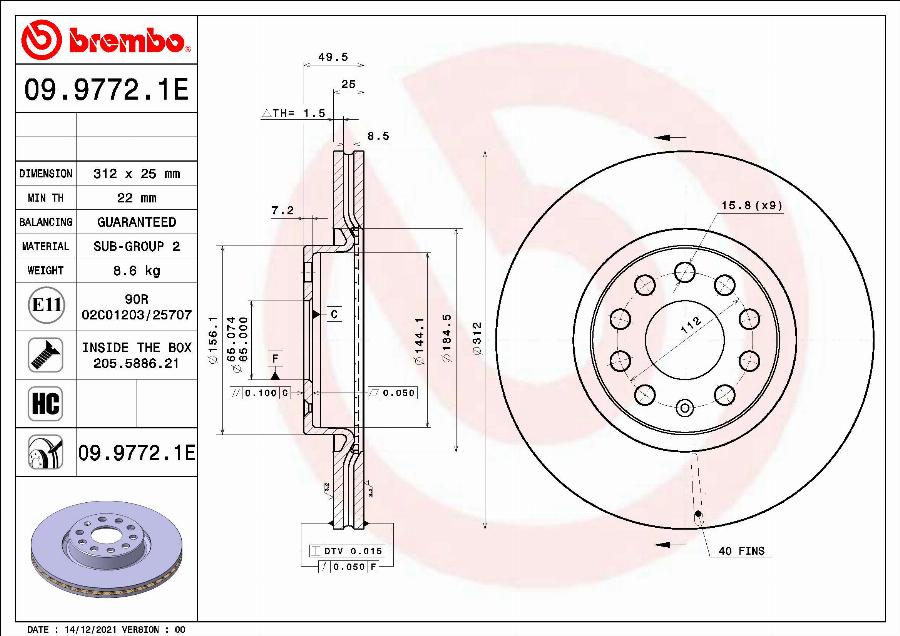 Brembo 09.9772.1E - Гальмівний диск autocars.com.ua