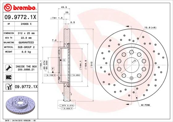 Brembo 09.9772.1X - Тормозной диск avtokuzovplus.com.ua