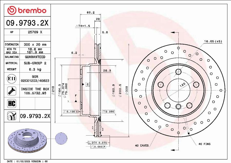 Brembo 09.9793.2X - Гальмівний диск autocars.com.ua