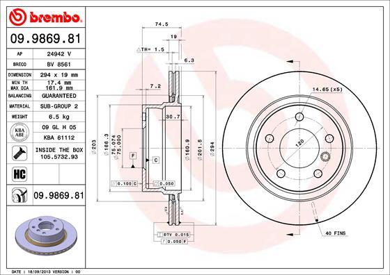 Brembo 09.9869.81 - Гальмівний диск autocars.com.ua