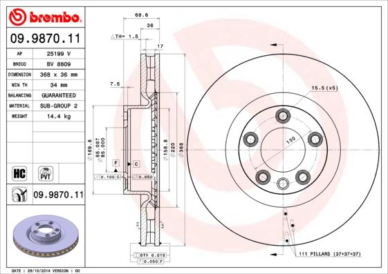 Brembo 09.9870.11 - Гальмівний диск autocars.com.ua