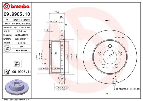 Brembo 09.9905.11 - Гальмівний диск autocars.com.ua