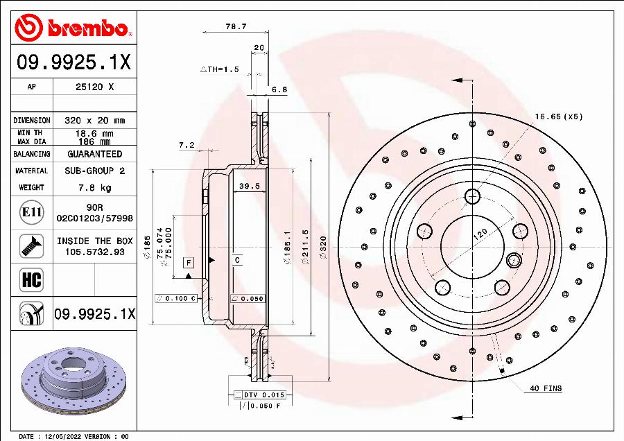 Brembo 09.9925.1X - Тормозной диск avtokuzovplus.com.ua