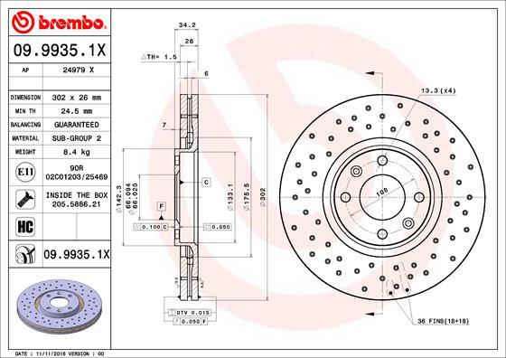 Brembo 09.9935.1X - Тормозной диск avtokuzovplus.com.ua