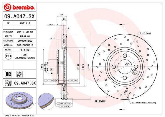 Brembo 09.A047.3X - Тормозной диск avtokuzovplus.com.ua