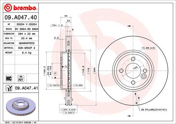 Brembo 09.A047.40 - Гальмівний диск autocars.com.ua