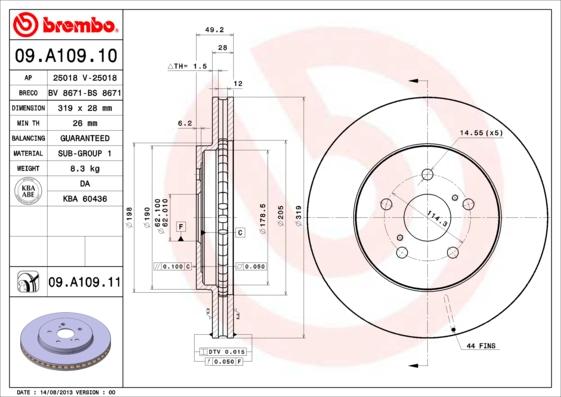 Brembo 09.A109.11 - Тормозной диск avtokuzovplus.com.ua